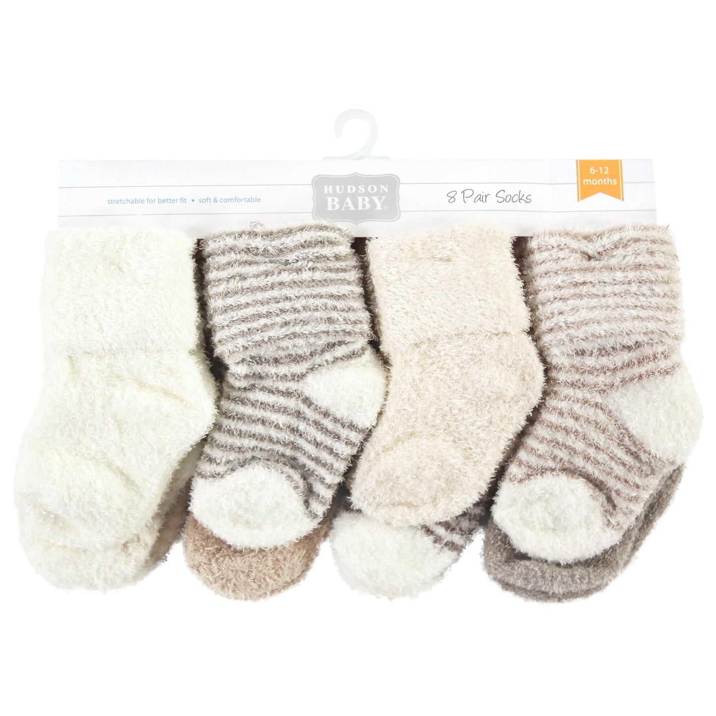 Hudson Baby Unisex Baby Cotton Rich Newborn And Terry Socks, Beige Stripe 8 Pack, 6-12 Months
