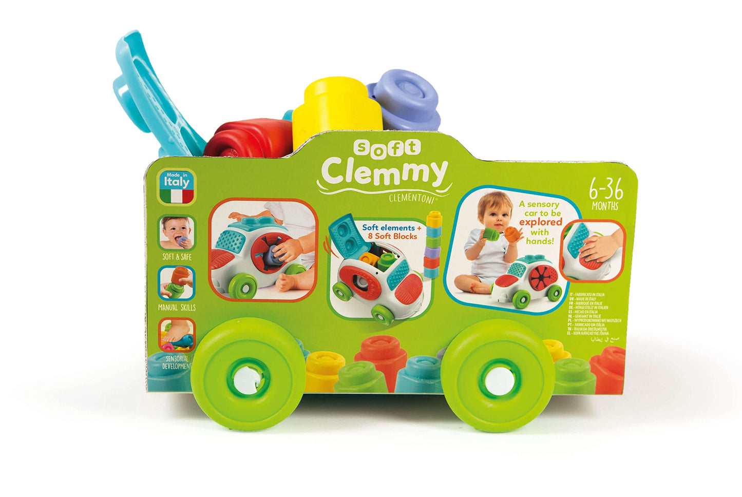 Clementoni 17315 Soft Clemmy Sensory Car for Babies and Toddlers, Ages 6 Months Plus, Multi-Coloured