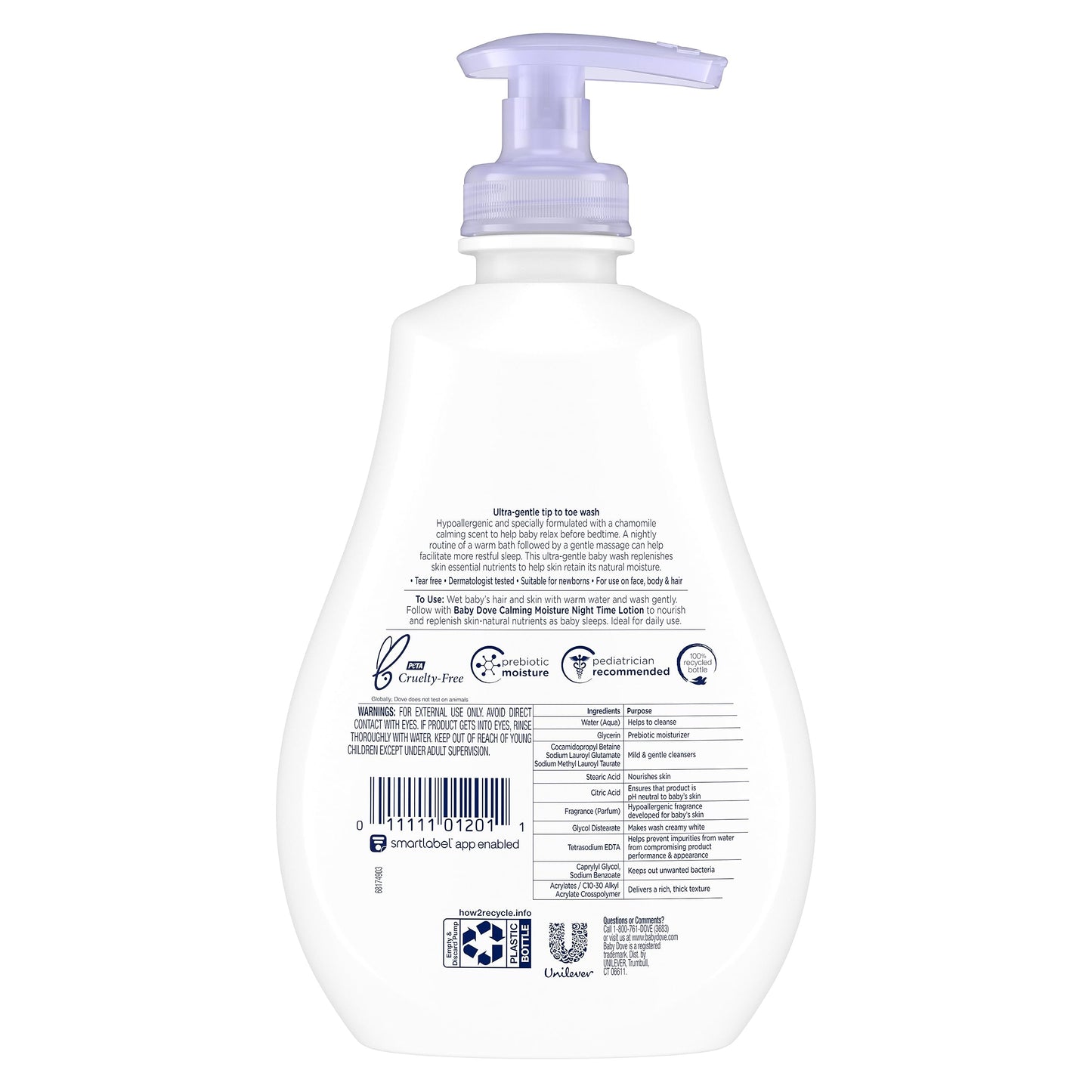 Baby Dove Sensitive Skin Care Baby Wash Calming Moisture For A Calming Bath Wash Hypoallergenic And Tear-Free, Washes Away Bacte