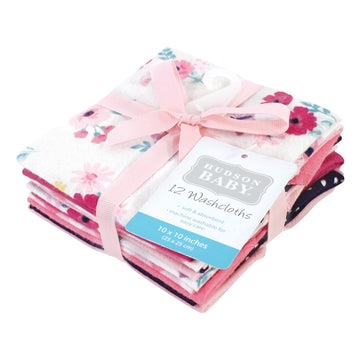 Hudson Baby Unisex Baby Flannel Cotton Washcloths, Butterfly Floral 12 Pack, One Size