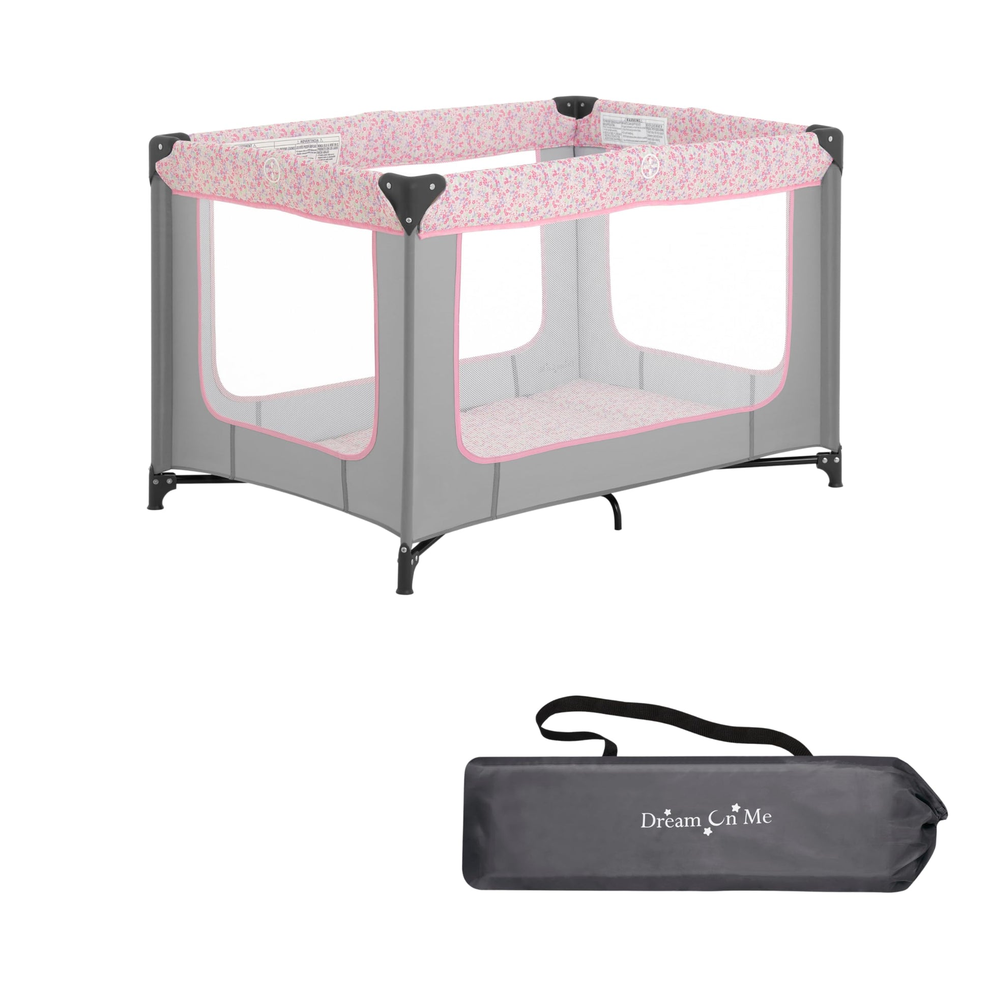 Dream On Me Zodiak Portable Playard In Grey And Pink, Lightweight, Packable And Easy Setup Baby Playard, Breathable Mesh Sides A