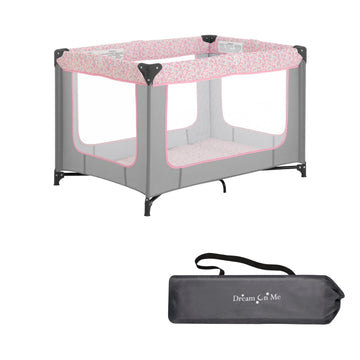 Dream On Me Zodiak Portable Playard In Grey And Pink, Lightweight, Packable And Easy Setup Baby Playard, Breathable Mesh Sides A