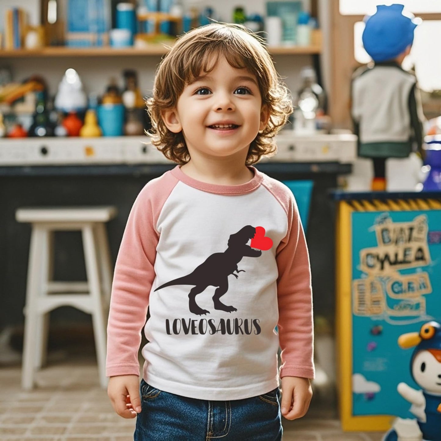 Valentines Day Shirt For Girls Toddler Boys Heart Dinosaur Long Sleeve Raglan Little Kids 3T Shirts For Valentines Pink Tops