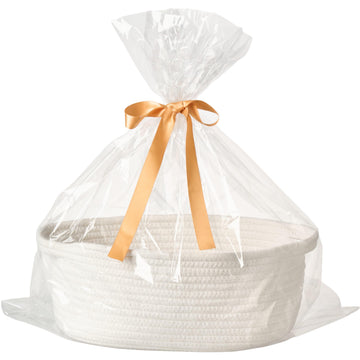 Kodomoore Gift Basket with Wrap Bag and Ribbon, Empty Small Woven Basket for Gift, Cute Decorative Gift Organizer for Baby Showe