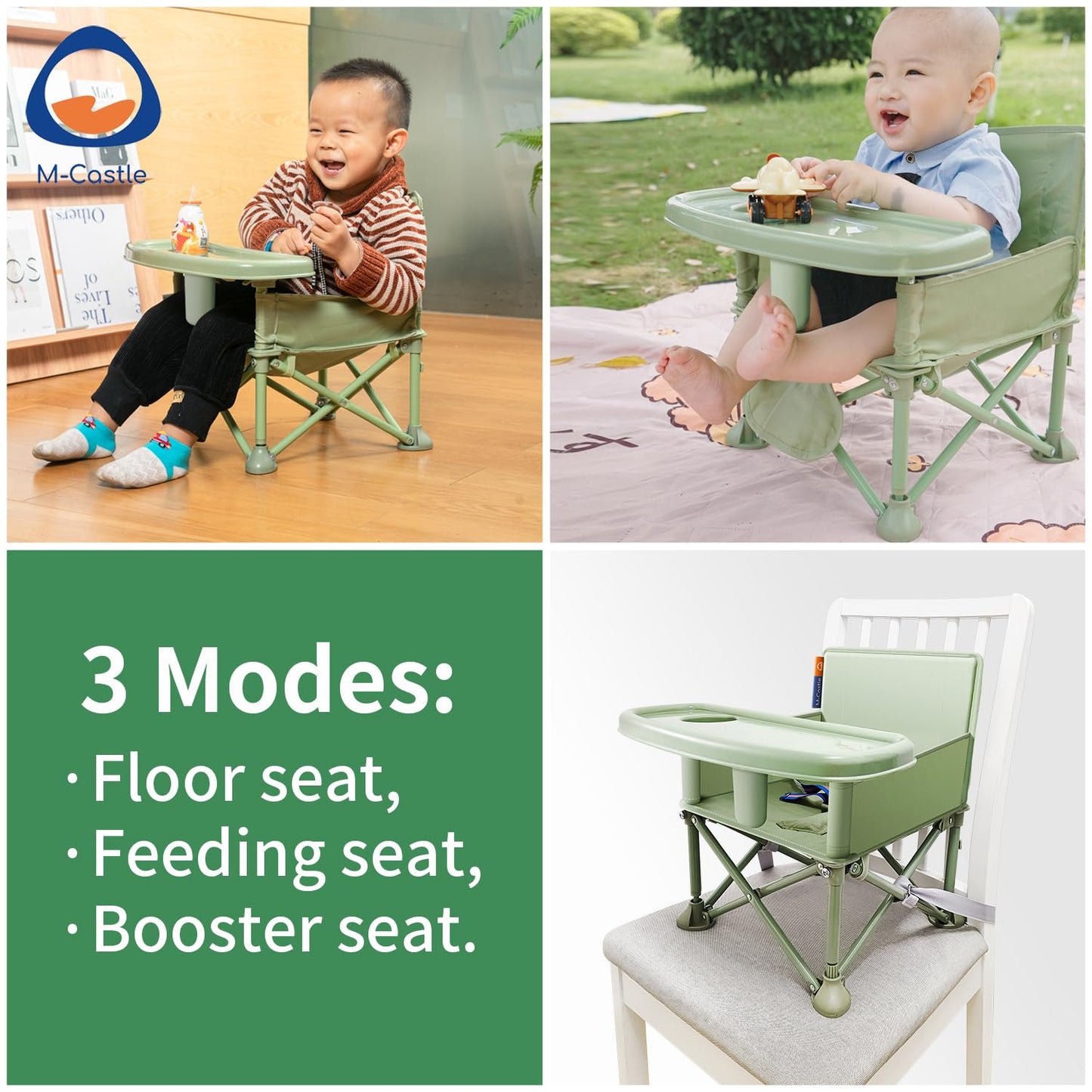M-Castle New Portable Travel Booster Seat With Tray|Foldable Infant Seat Booster Dining Chair|Great For Camping, Beach, Lawn|Tod