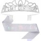 Papoopy Birthday Tiara And Crown With Sash For Women Birthday Party - Silver