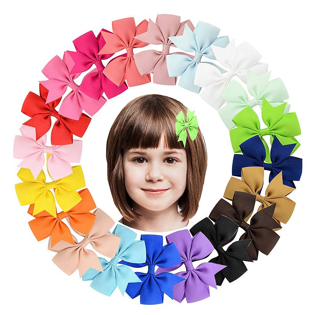 Palay 20 Pieces Hair Bows For Kids Girls 3 Inch Grosgrain Ribbon Hair Bows Alligator Clips For Baby Girls, Hair Accessories, Mul