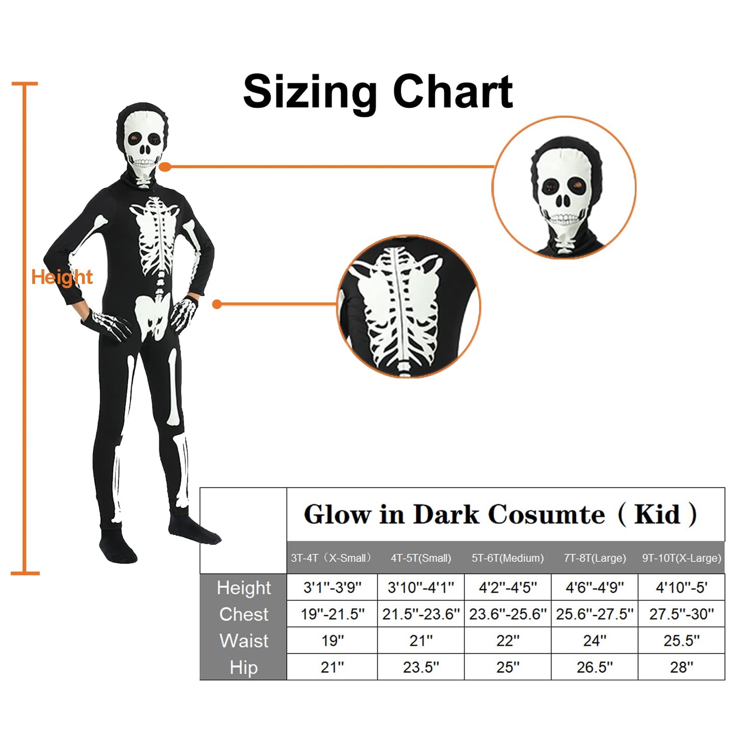 Cupohus [New Update Halloween Costume Glow In Dark, Compatible For Skeleton Costume Bodysuit Jumpsuit - Black And White Hallowee
