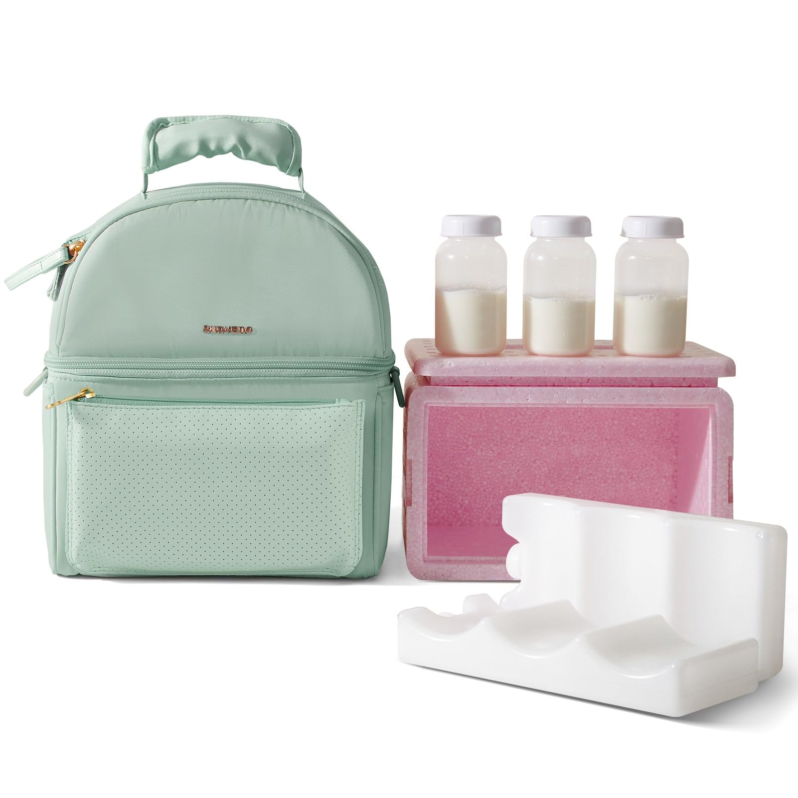 SUNVENO Breast Milk Cooler Bag with Detachable Insulation Box, Double-Layer Pumping Travel Bag for Work & Daycare, Fits Bottles,