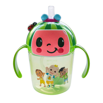 The First Years Cocomelon Weighted Straw Cup - Spill Proof Toddler Straw Cups With Flip Top Cover - Transition Sippy Cups - Todd