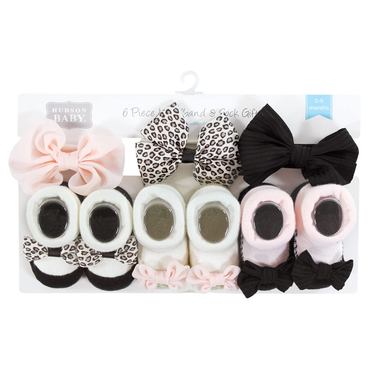 Hudson Baby Infant Girl Headband And Socks Giftset, Light Pink Leopard, One Size