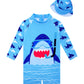 6-12 Months Boy Swimsuit One Piece Shark Bathing Suit Rash Guard Sunsuit With Sun Hat Zip Fish Print Swimwear For Summer Beach