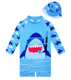 6-12 Months Boy Swimsuit One Piece Shark Bathing Suit Rash Guard Sunsuit With Sun Hat Zip Fish Print Swimwear For Summer Beach