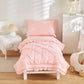 4 Pieces Pinch Pleated Toddler Bedding Set With Ruffle Fringe, Solid Color Pink Unisex Pintuck Toddler Sheet Sets For Baby Girls