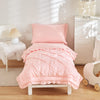 4 Pieces Pinch Pleated Toddler Bedding Set With Ruffle Fringe, Solid Color Pink Unisex Pintuck Toddler Sheet Sets For Baby Girls