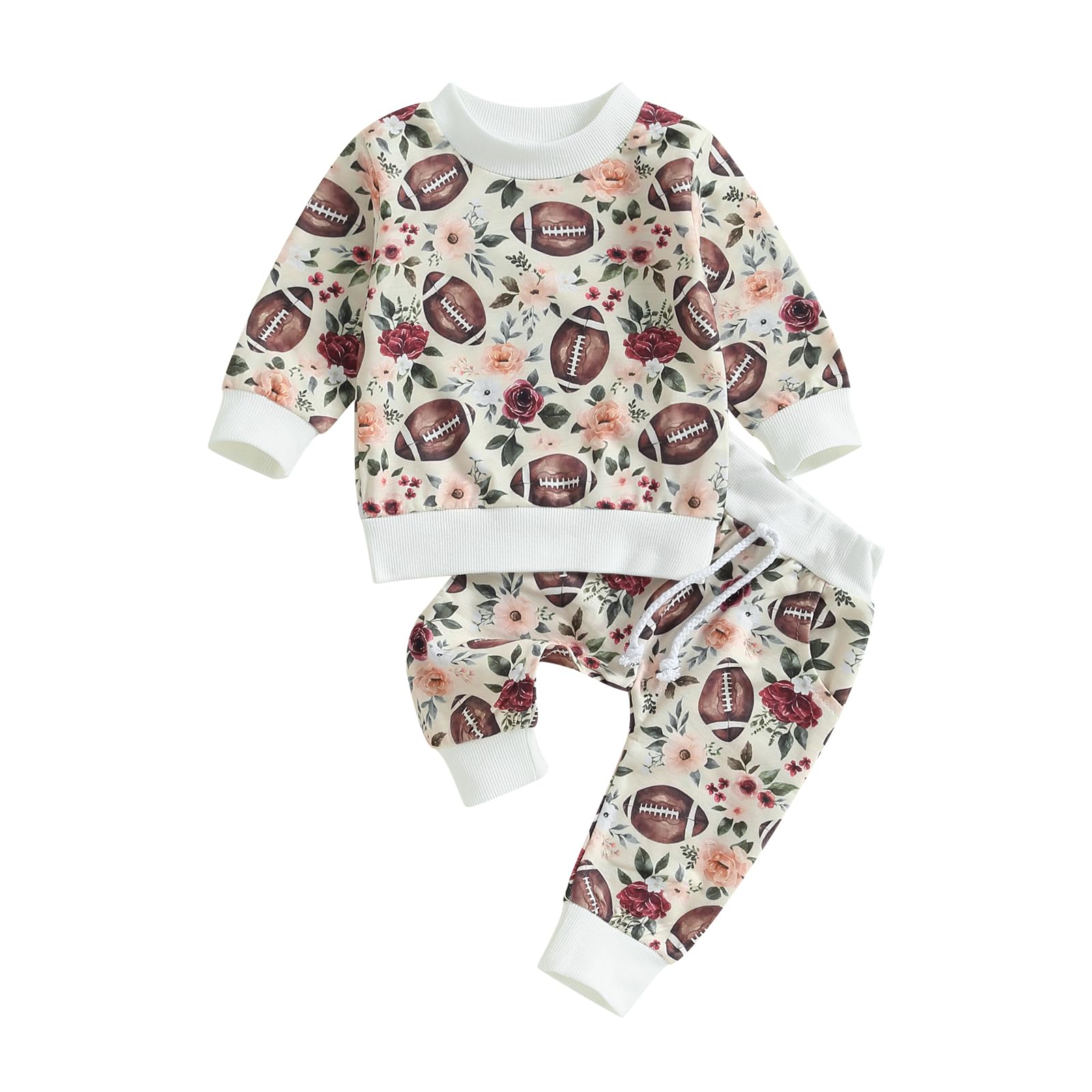 Baby Girl Clothes Daddy Mama Saying Outfits Long Sleeve Fall Winter Infant Toddler Sweatshirt Top Pants Set (Rugby&Flower, 18-24