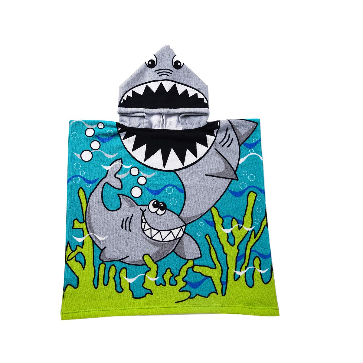 JHONG108 Kids Shark Beach Towel with Hood for Boys Girls Toddlers Children Under Age 6 - Super Absorbent Soft Microfiber Poncho 