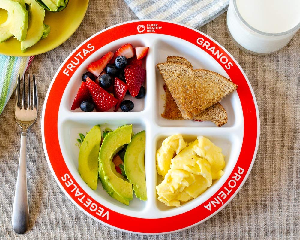 Choose Myplate Portion Plate For Kids, Toddlers - Kids Nutrition Plates With Dividers Plus Dairy Bowl From Health Beet (English