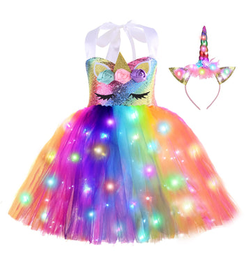 Zerostage Light Up Unicorn Costume For Girls Birthday Halloween Christmas Decorations Party Outfits Holloween Led Sequin Princes