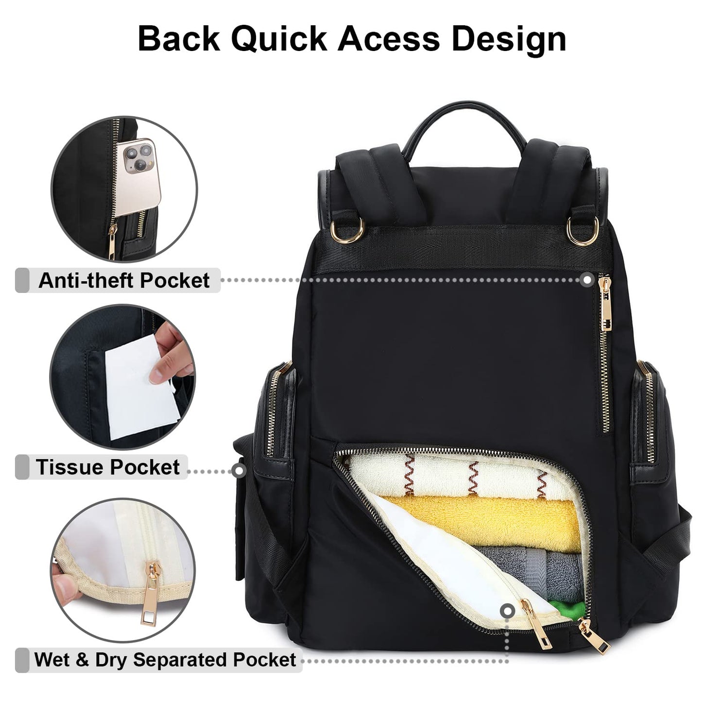 Terzini Bear Diaper Bag Backpack, Diaper Bags For Baby Boy Girl With Usb Charging Port,Changing Mat,Stroller Hooks (Black)
