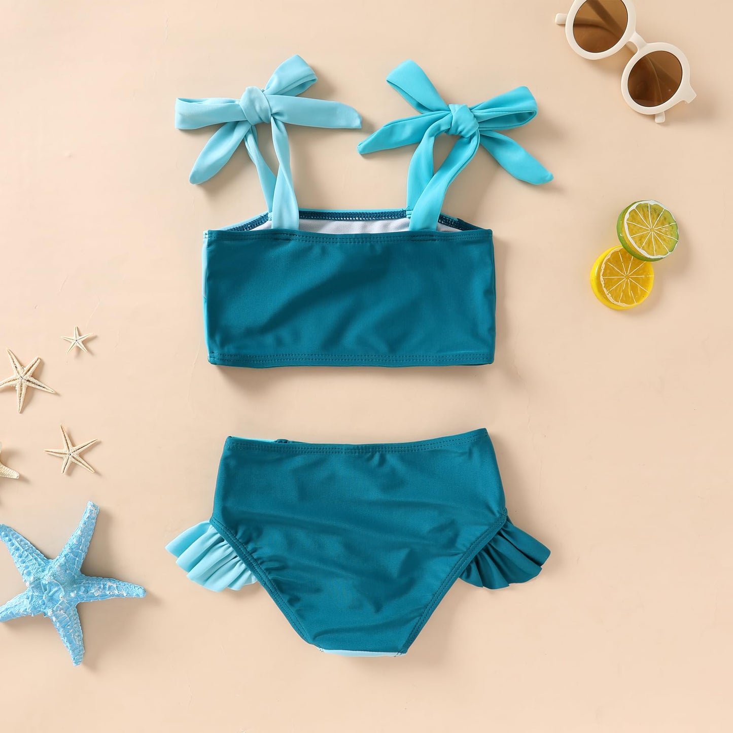 Younger Tree Toddler Girls Two Pieces Swimsuit Color Block Stripe Swimwear Summer Beach Bathing Suit (Blue 12-24 Months)