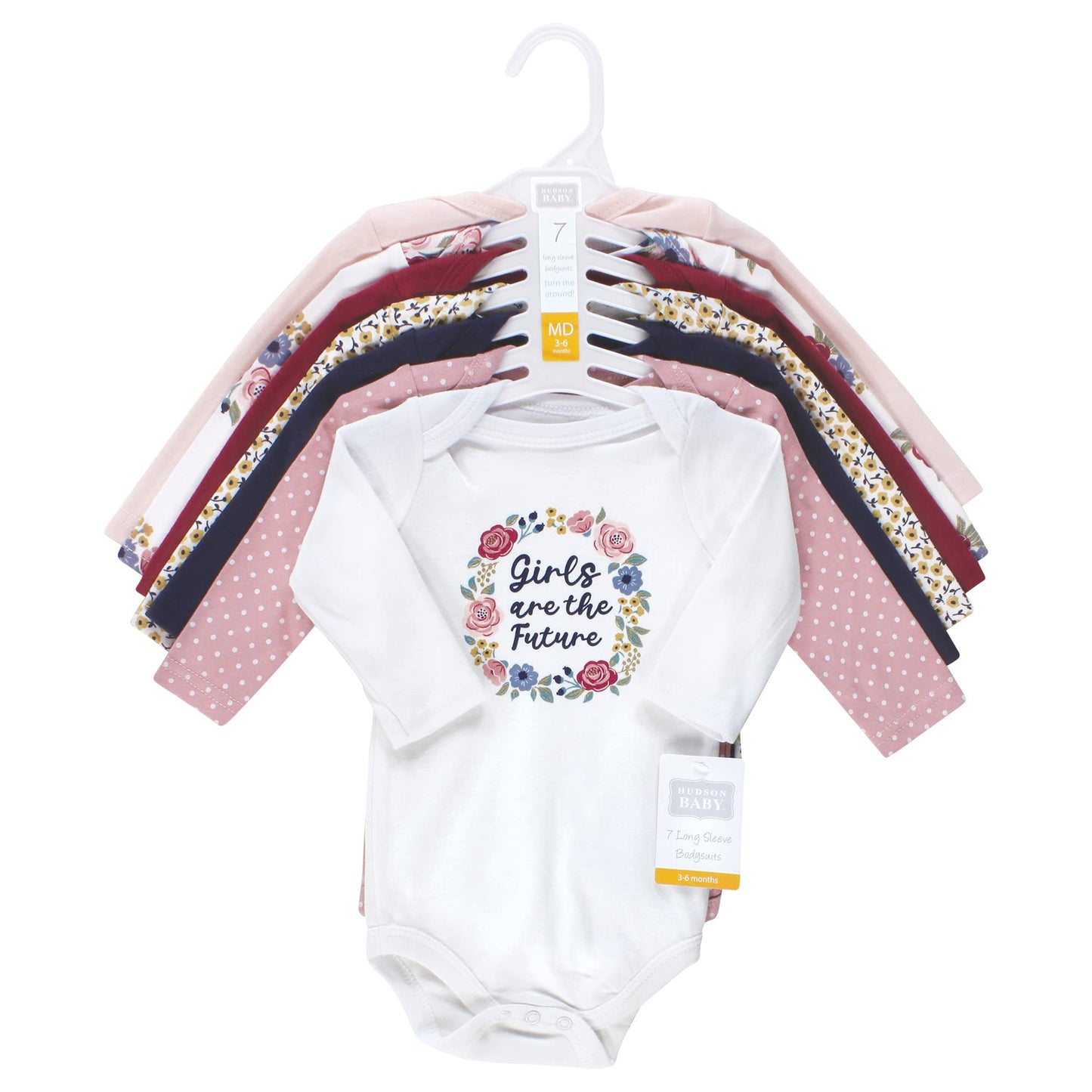 Hudson Baby Unisex Baby Cotton Long-Sleeve Bodysuits, Girls World 7-Pack, 18-24 Months