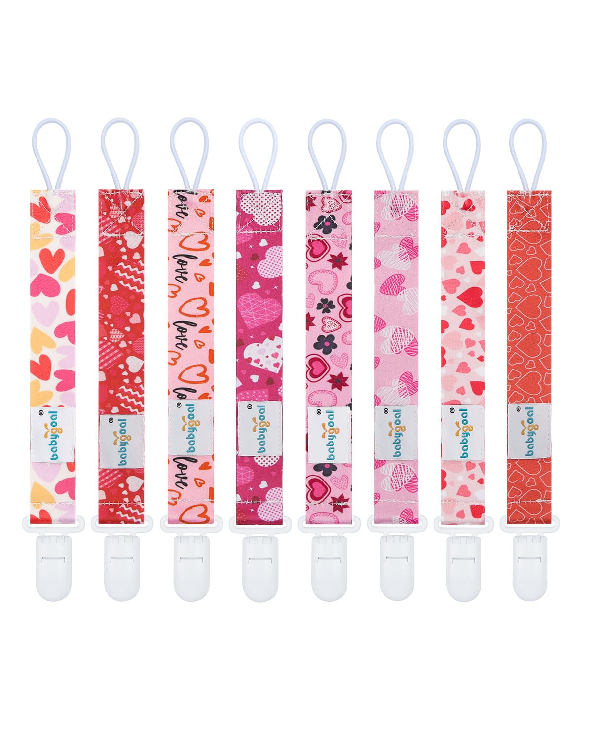 Babygoal Heart Pacifier Clips, 8 Pack Binky Paci Holder Clips For Baby Boys And Girls Fits For Most Pacifier, Binkie Styles & Ba