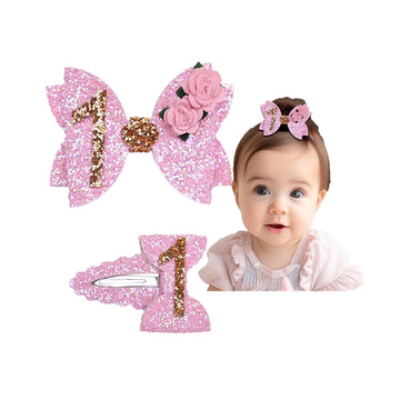 New Glitter Hair Clips For Girls and Toddlers, Hair Accessories (FJ98-1st Baby Girls Hair Bow)