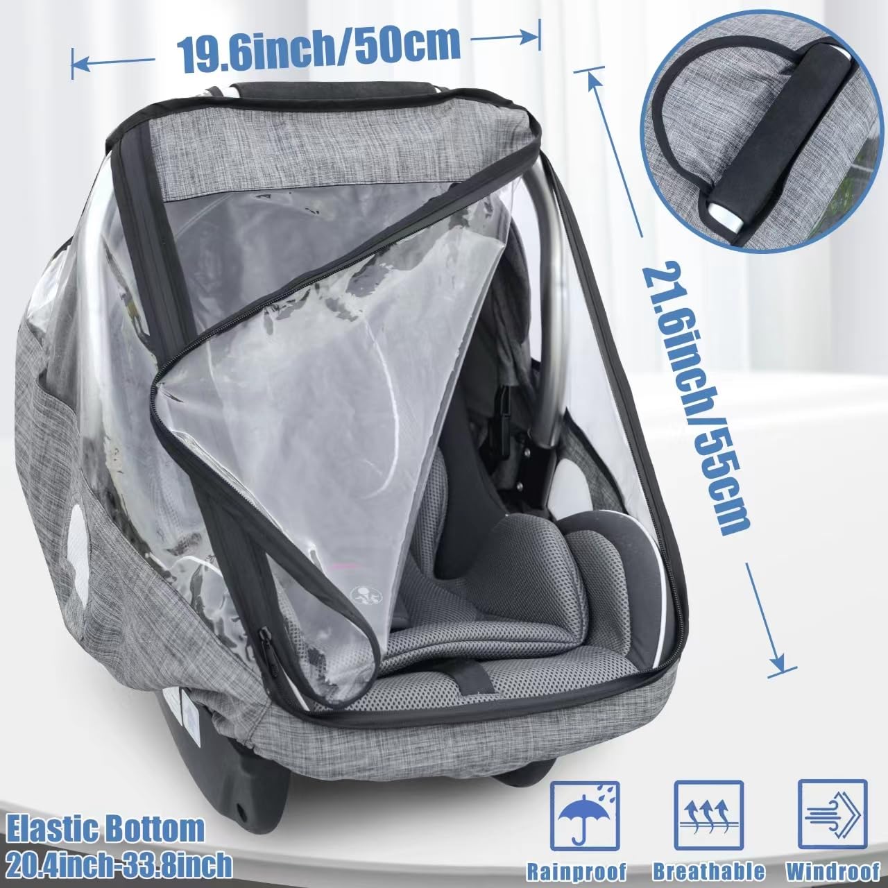 Car Seat Rain Cover,Infant Car Seat Weather Shield,Waterproof,Windproof Protection,Protect From Dust Snow,Rain Cover Features Qu