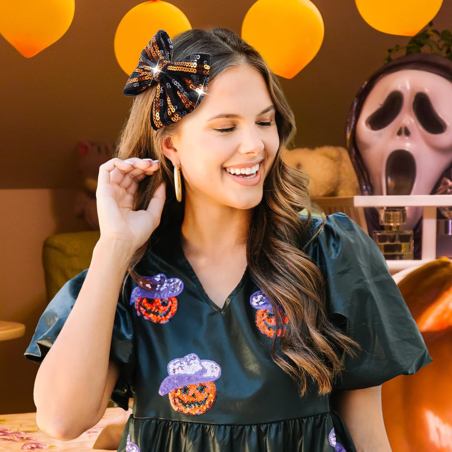 Lanmerry Halloween Baby Girl Clips Alligator Clips Hair Sequins Bows Toddler Girls Sparkly Glitter Baby Barrettes Cheer Bows Kid