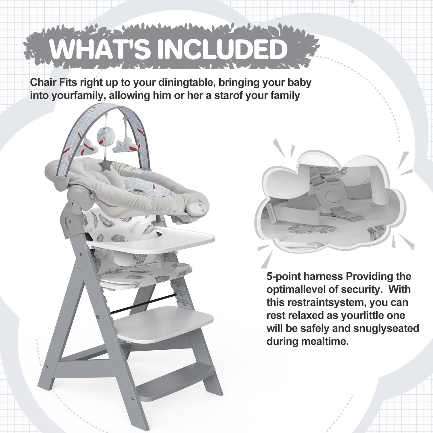 Wooden High Chair With Baby Bouncer - Convertible Baby Highchair With Tray - Adjustable High Chair For Babies/Toddlers/6 Months