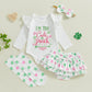 Beqeuewll Baby Girl St Patricks Outfit Letter Print Long Sleeve Romper Tutu Skirt Headband Set Newborn Baby Girls Clothe (Colorf