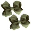 Wd2U Baby Girls Set Of 2 Small Grosgrain 3' Pigtail Hair Bows Alligator Clips Olive