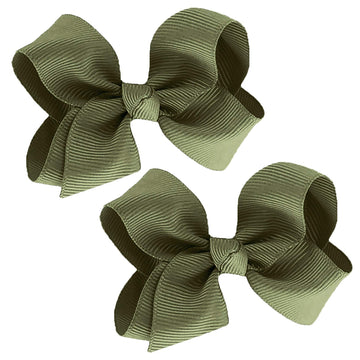 Wd2U Baby Girls Set Of 2 Small Grosgrain 3' Pigtail Hair Bows Alligator Clips Olive