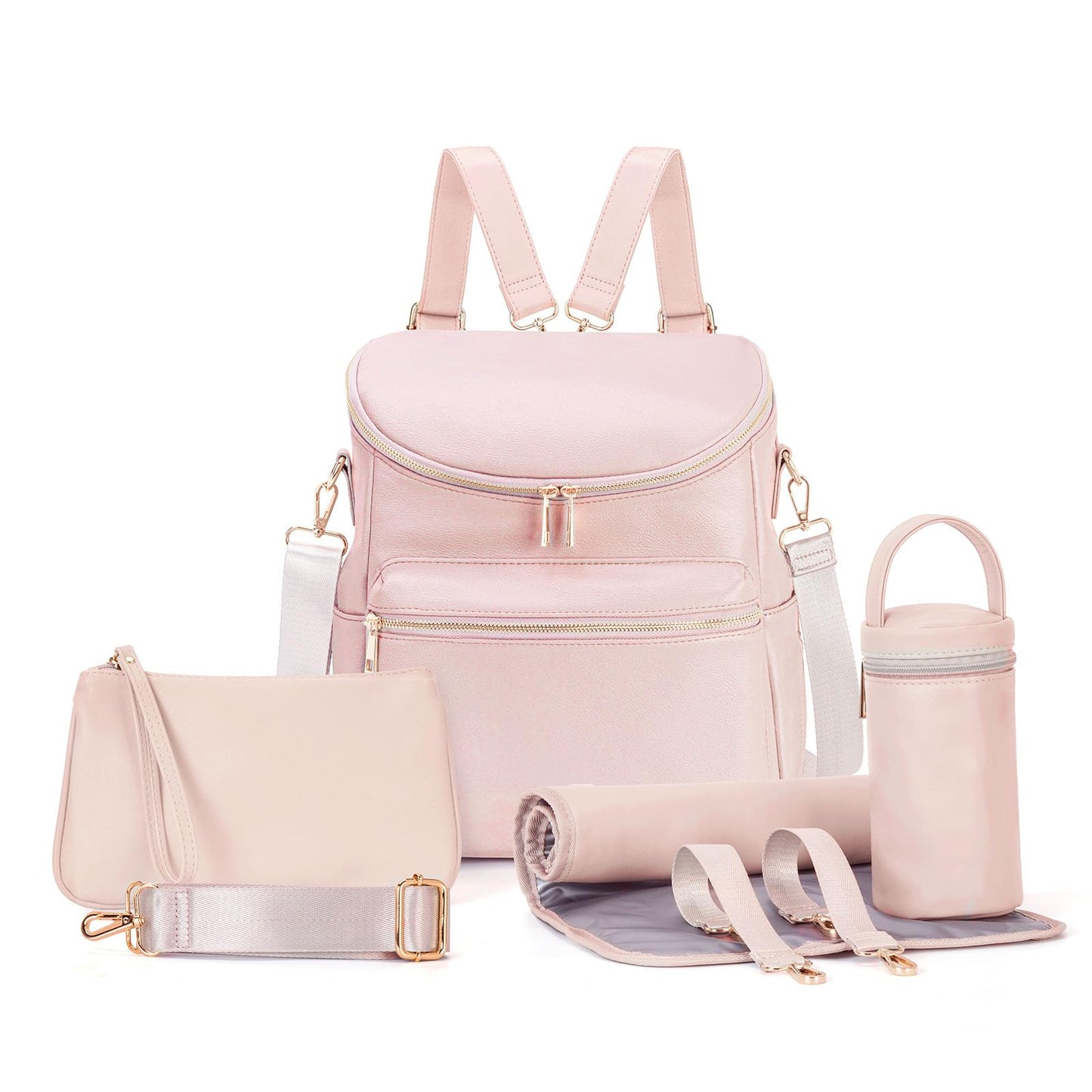 Minsong Diaper Bag Backpack, Fashion Leather Mommy Backpacks, Travel Baby Diaper Bags With In Bag Organizer And Changing Pad (Pi