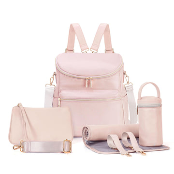 Minsong Diaper Bag Backpack, Fashion Leather Mommy Backpacks, Travel Baby Diaper Bags With In Bag Organizer And Changing Pad (Pi