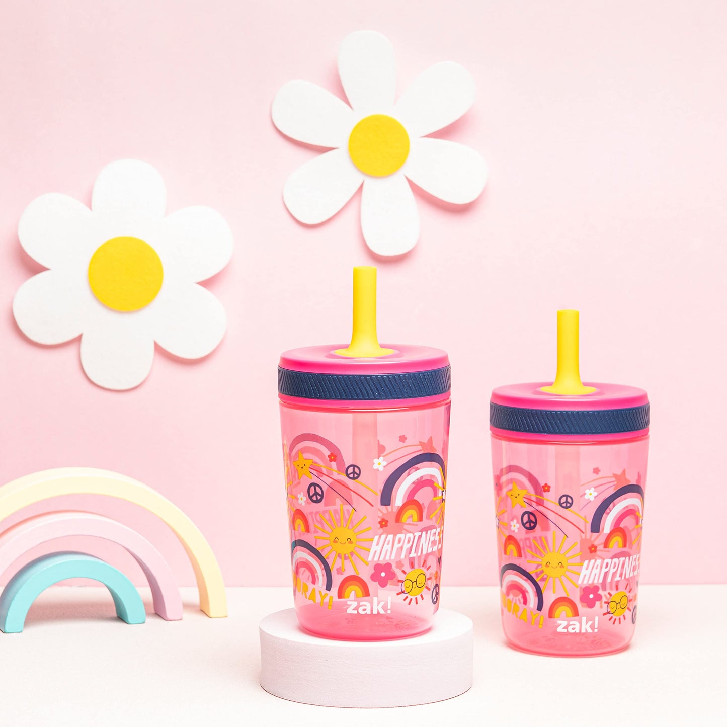 Zak Designs Kelso 15 Oz Tumbler Set, ( Starpower ) Non-Bpa Leak-Proof Screw-On Lid With Straw Made Of Durable Plastic And Silico