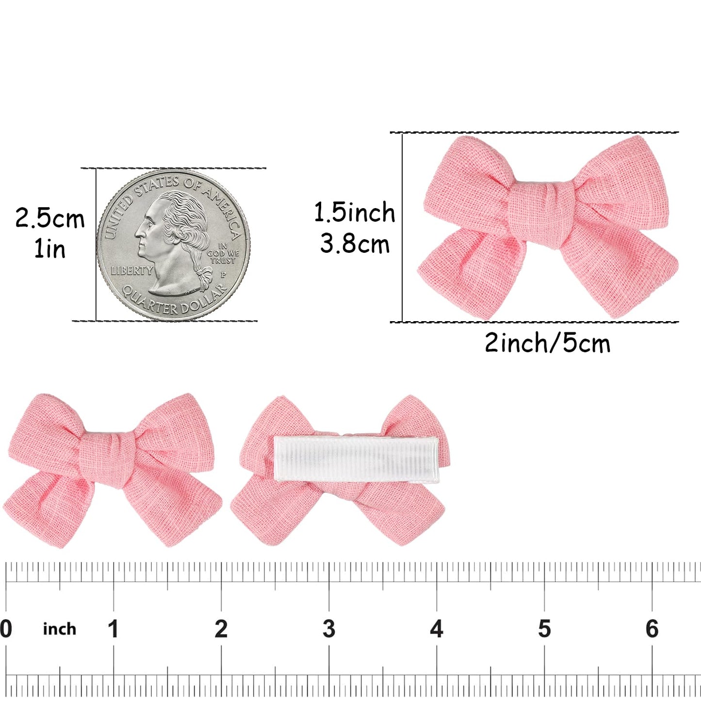 Baby Bows For Girls,Fully Lined 2 Inches Pinky Hair Bows Ponytail Pigtail Bows With Alligator Clips Hair Accessories For Toddler