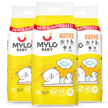 Mylo Baby Diaper Pants Medium (M) Size 712 Kgs (114 Count) Leak Proof | Lightweight | Rash Free | Upto 12 Hours Protection | Ad