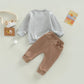 Toddler Baby Boy Clothes Set Solid Color Long Sleeve Crewneck Sweatshirt Top Casual Pants Set 2Pcs Fall Winter Outfits (Gray Cof
