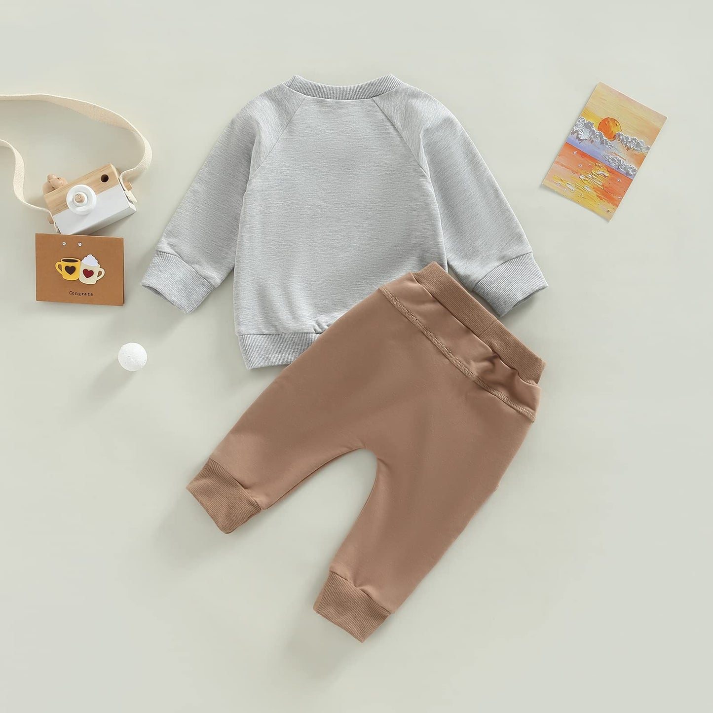 Toddler Baby Boy Clothes Set Solid Color Long Sleeve Crewneck Sweatshirt Top Casual Pants Set 2Pcs Fall Winter Outfits (Gray Cof
