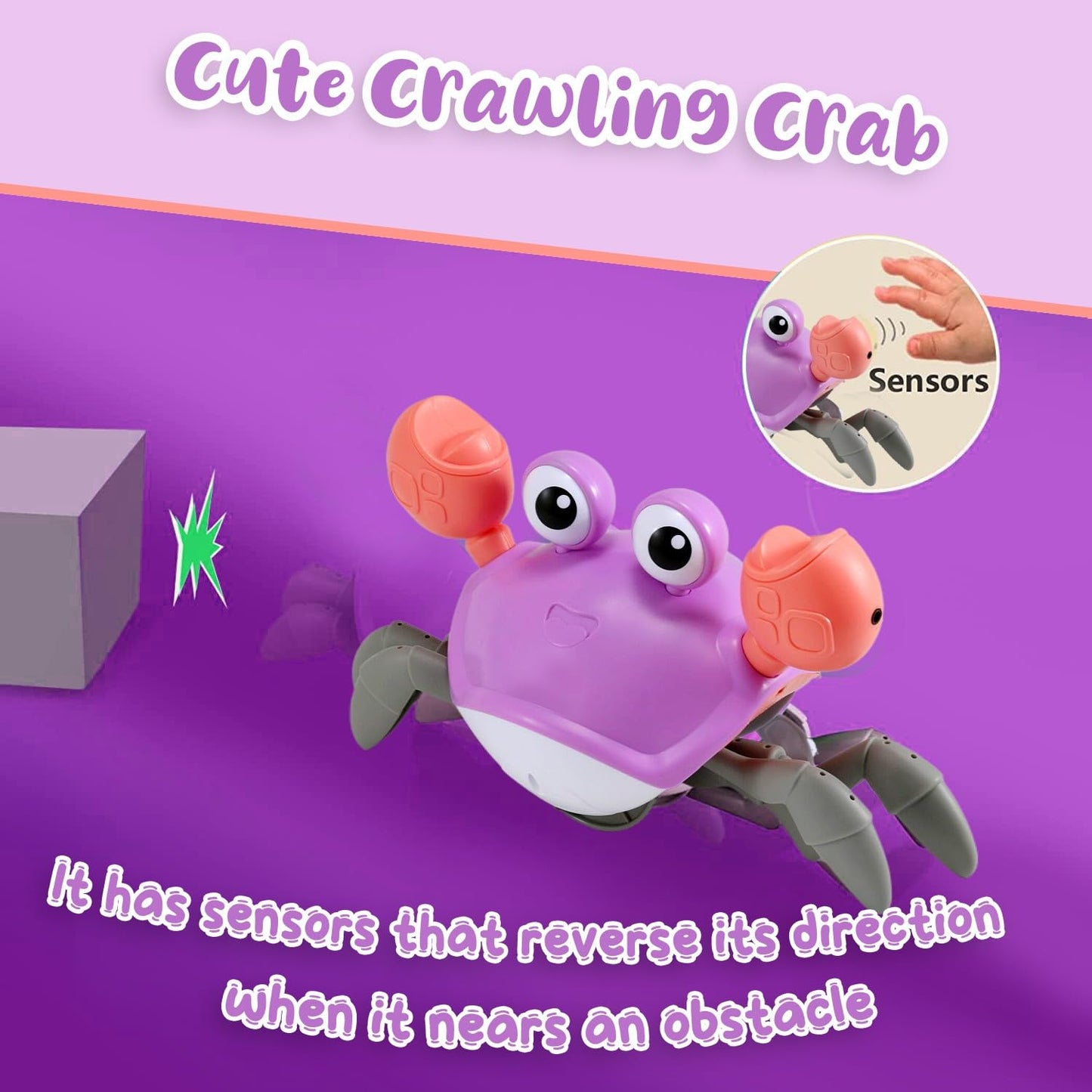 Purple Crawling Crab Baby Toy - Violet Tummy Time Crab Infant Walking Crab Dancing Moving Crawl Crab with Music & Light Cute Int