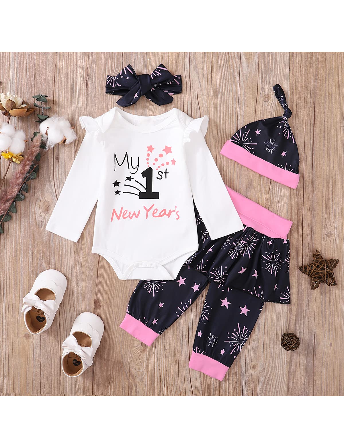 Aslaylme Baby Girl New Year Outfit Newborn 1St New Year Clothes First New Year Bodysuit (White-Long,3-6 Months)