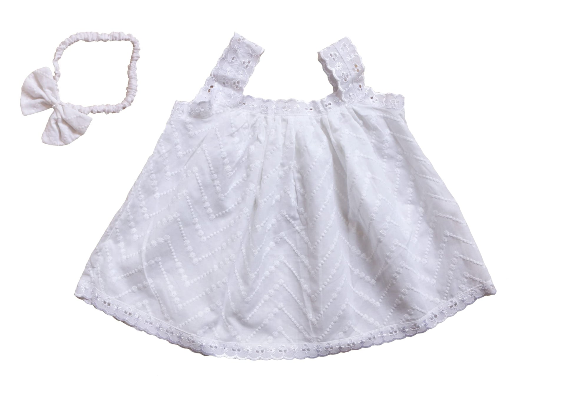 Picksparrow Newborn Baby Girl KneeLength Dress/Frock With Headband (Embroidered Pure Cotton (Schiffli), White, No Lining) (03 