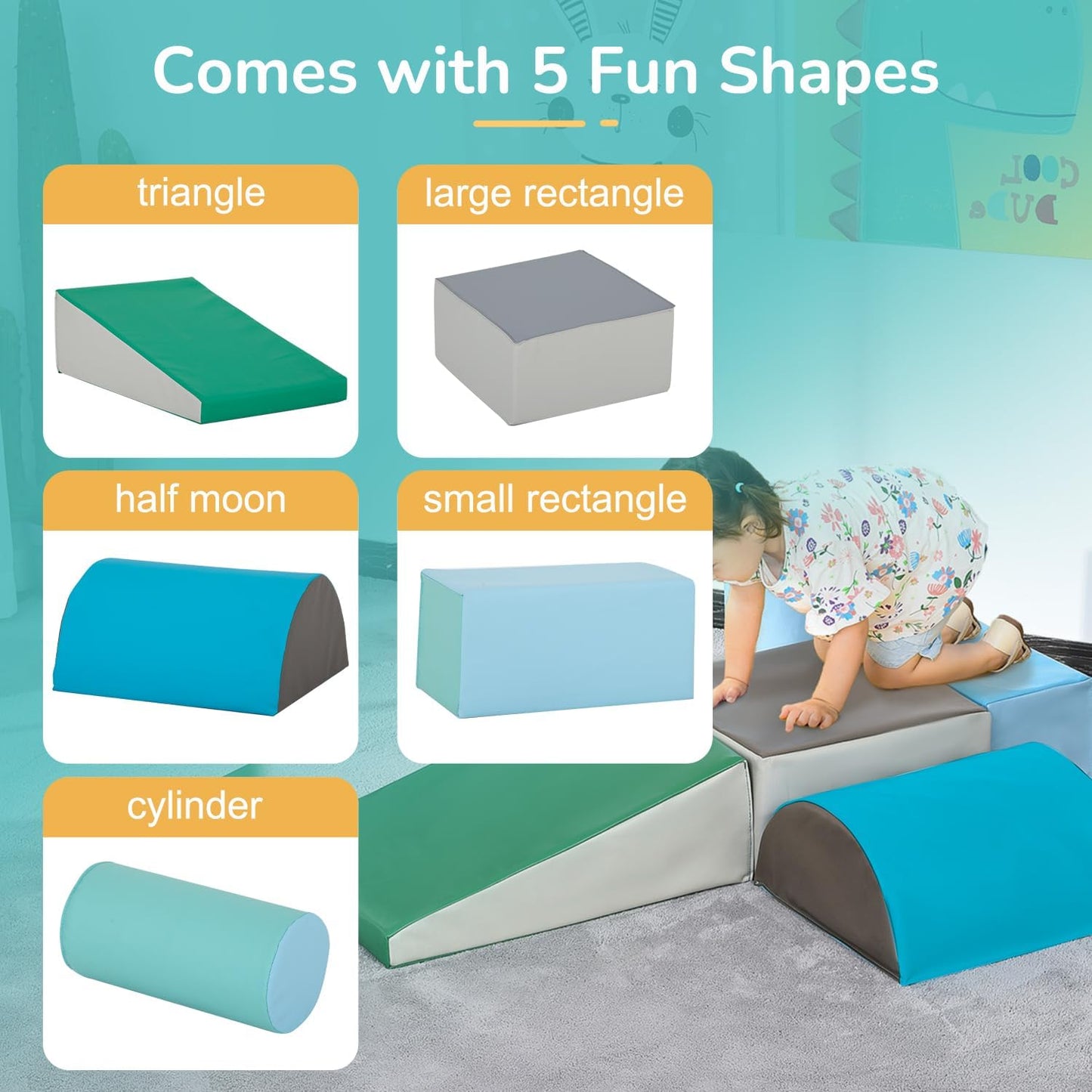 Soft Play Climbing For Toddlers Baby Climbing Toys Soft Play Equipment 5-Piece Baby Climb Soft Play Set Baby Climbing Blocks (Bl