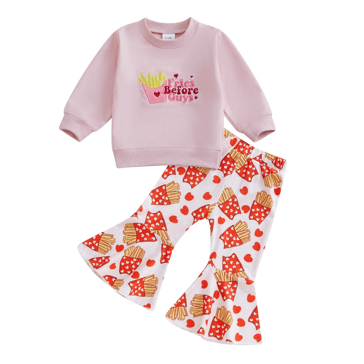 Dcohmch Toddler Girl Valentines Day Outfit Letter Embroider Sweatshirt Shirt Heart Pants Baby Girls Spring Clothes (Lavender, 12