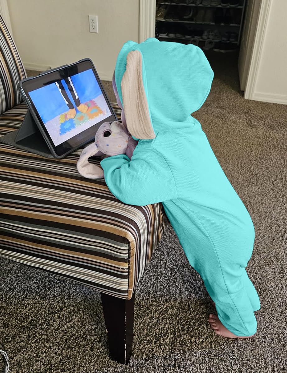 Agqt Baby Boys Bunny Costume 1St Easter Outfit Halloween Animal Costume One Piece Romper Rabbit Ear Bodysuits Hoodie Light Blue