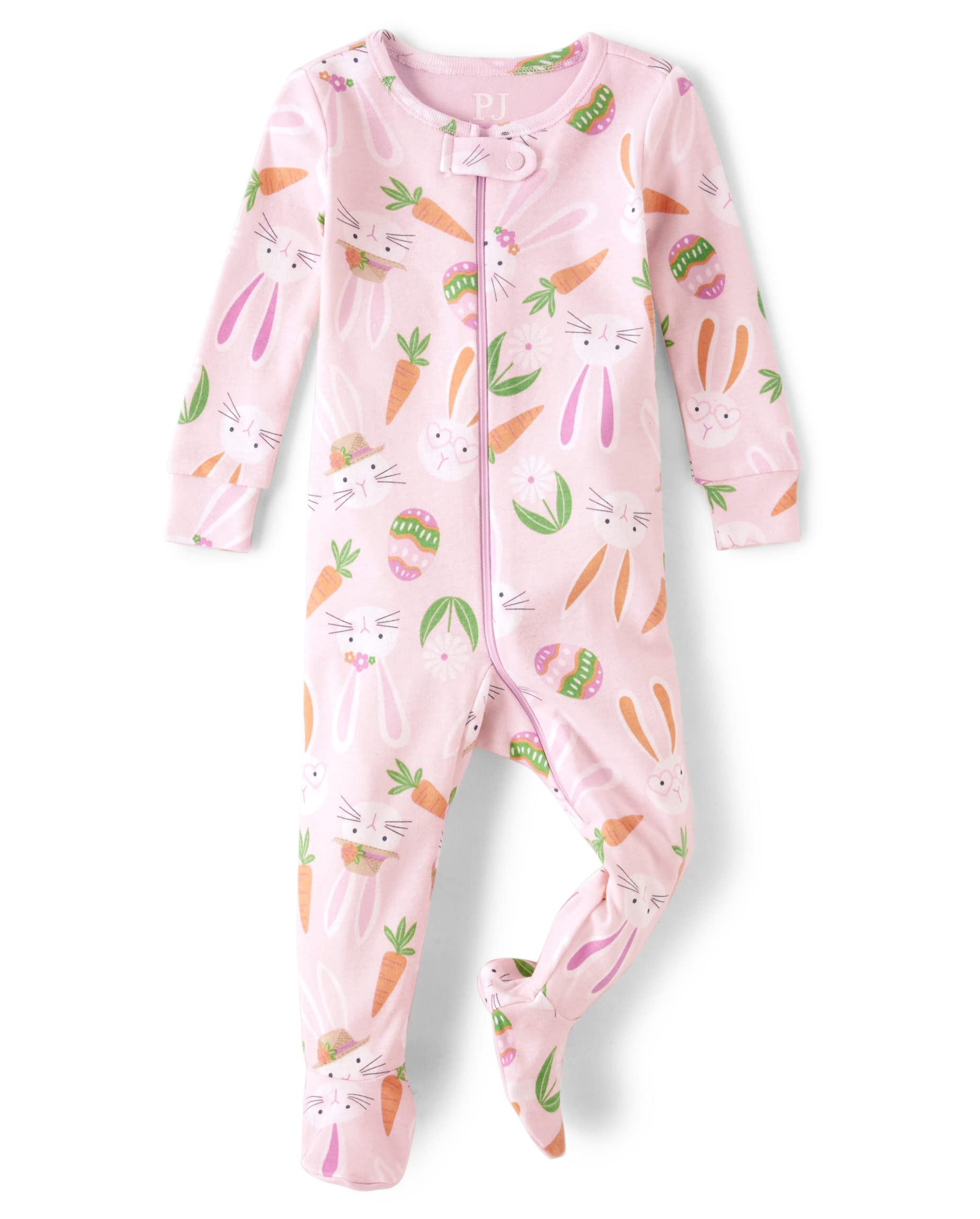 The Childrens Place,Long Sleeve 100% Cotton Zip-front One Piece Footed Pajama,Baby-Girls,Cameo,9-12 Months