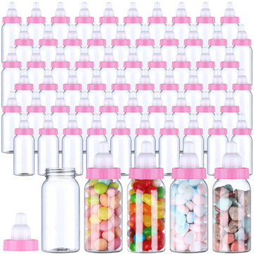 Pinkxhy 60 Pcs 4.5 Inch Baby Mini Milk Bottle Baby Shower Favor Fillable Feeding Bottle Candy Box Small Plastic Candy Container