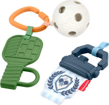 Fisher-Price Baby Toys Mini Me Moments Lets Play Pickleball Set, 3 Sports-Themed Sensory Activities for Newborns Ages 3+ Months